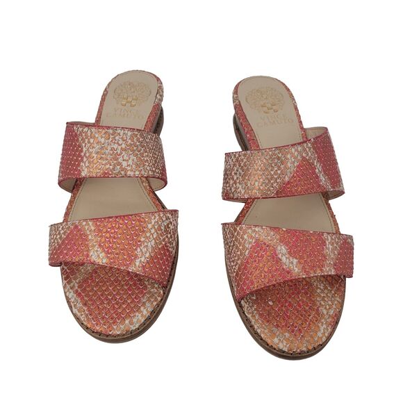 Vince Camuto Size 7.5 Leather Demi-Wedge Slide Sandals Relindie Red Sunset Snake - Picture 2 of 8